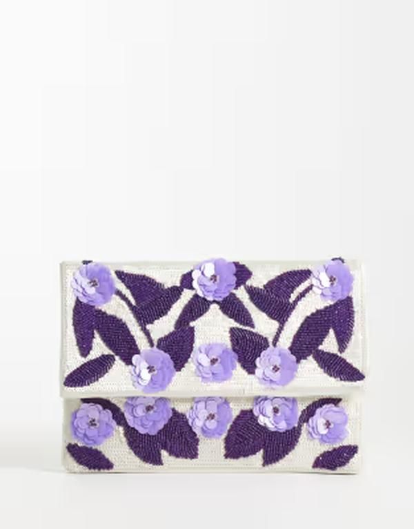 トゥルーデカデンス レディース バッグ フラワー柄 フラワー True Decadencembellished floral envelope clutch purse PURPLE パープル