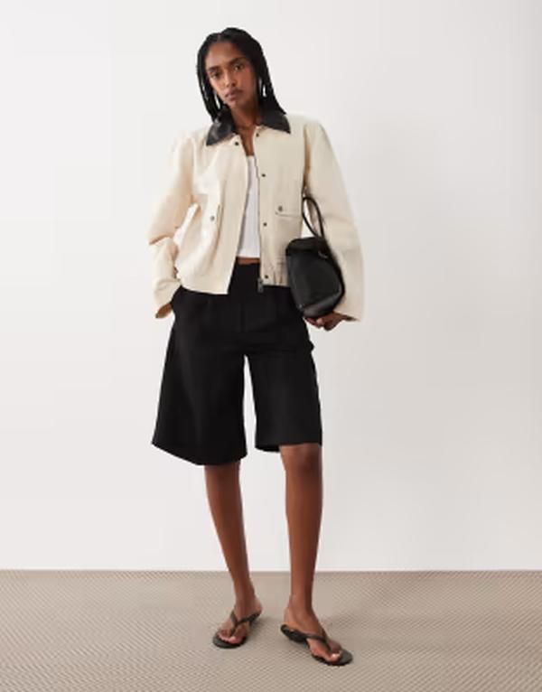 ブレーブソウル レディース アウター ジャケット・ブルゾン コントラスト Brave Soul barn jacket with contrast PU collar in stone ストーン 19,330円
