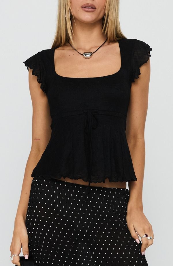 プリンセスポリー レディース トップス シャツ Princess Polly Auroraah Frill Babydoll Top BLACK ブラック 10,570円