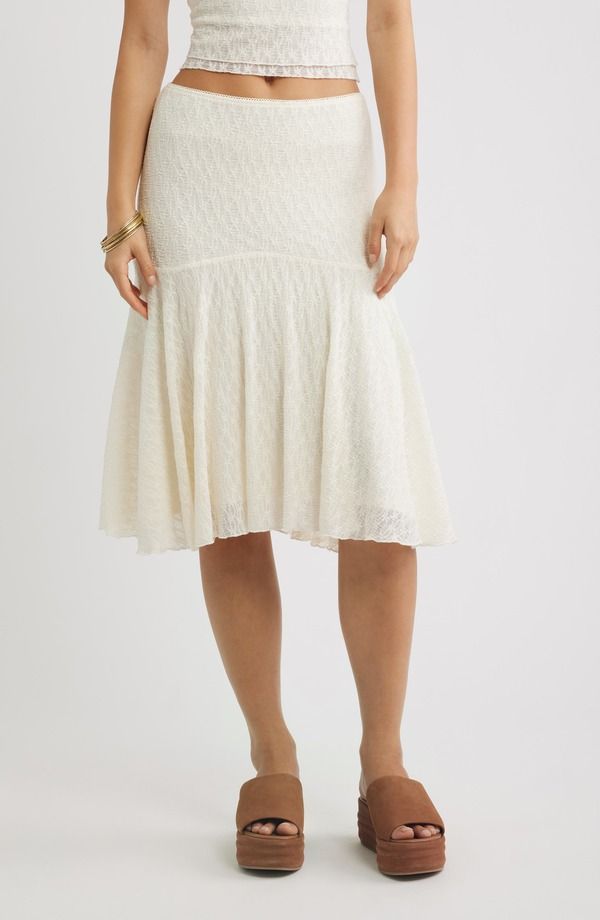 ビーピー レディース ボトムスカート ミディ レース BP Lace Handkerchief Midi Skirt IVORY アイボリー