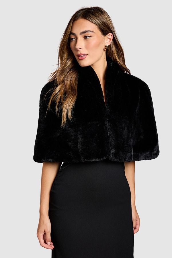 コースト レディース アウター ジャケット・ブルゾン ケープデザイン クロップド キャップ ケープ Coast Faux Fur Cropped Cape Black ブラック