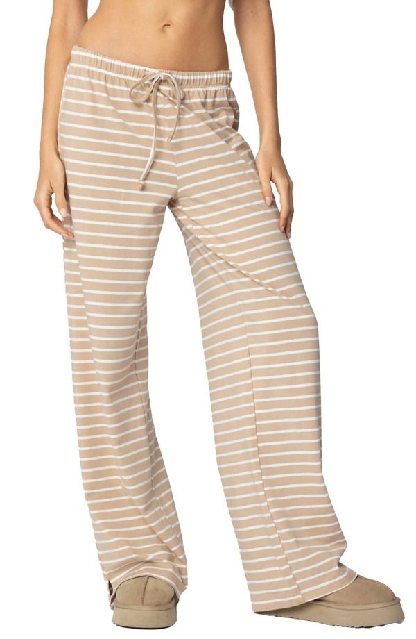 アディクテッド レディース ボトムス レギンス パンツ コットン EDIKTED Jona Stripe Stretch Cotton Drawstring Pants BEIGE ベージュ