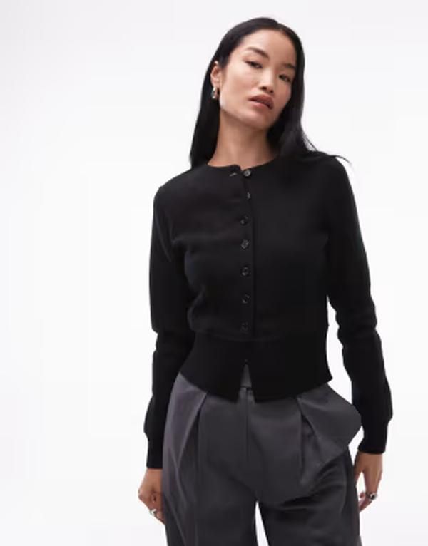 アルケット レディース アウター カーディガン ウエストマーク ウール ARKET doublefaced wool rich cardigan with cinched waist hem Blac