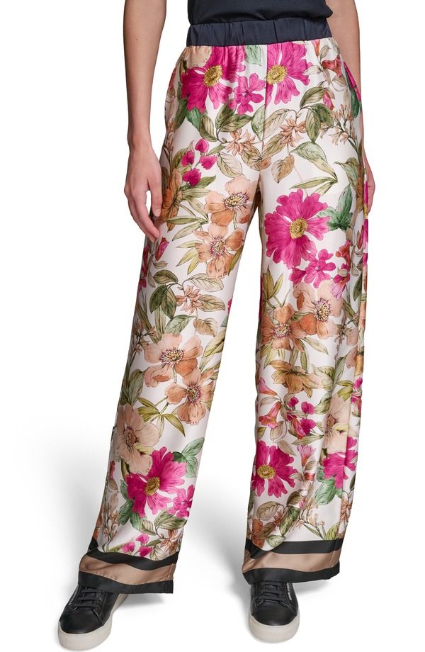 カール ラガーフェルド レディース ボトムス カジュアルパンツ ワイドレッグ フラワー柄 プリント フラワー KARLAGERFELD PARIS Floral Print Wide Leg Pant
