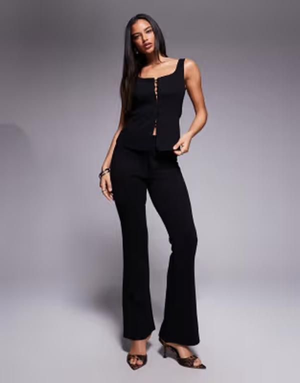 エイソス レディース ボトムス カジュアルパンツ ジャージー ASOS DESIGN jersey twill slim flare pants part of a set black ブラック