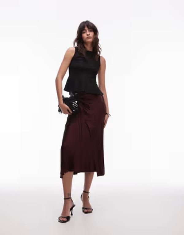 アンドアザーストーリーズ レディース ボトムスカート サテン Other Stories textu red satin wrap skirt BROWN ブラウン