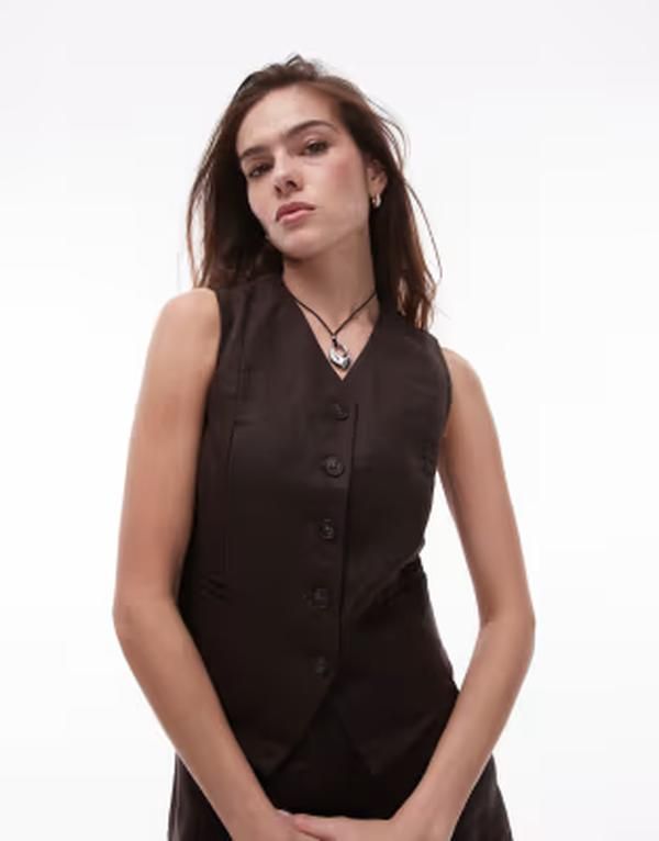 アンドアザーストーリーズ レディース トップス シャツ ベスト リネン Other Stories fitted linen vest in dark brown ブラウン