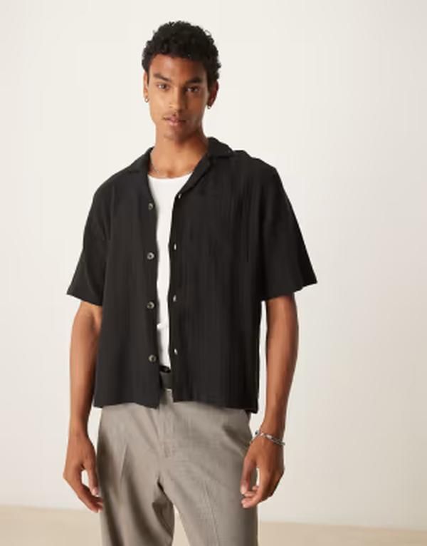 コットンオン メンズ トップス シャツ Cotton boxy fit short sleeve shirt Black ブラック