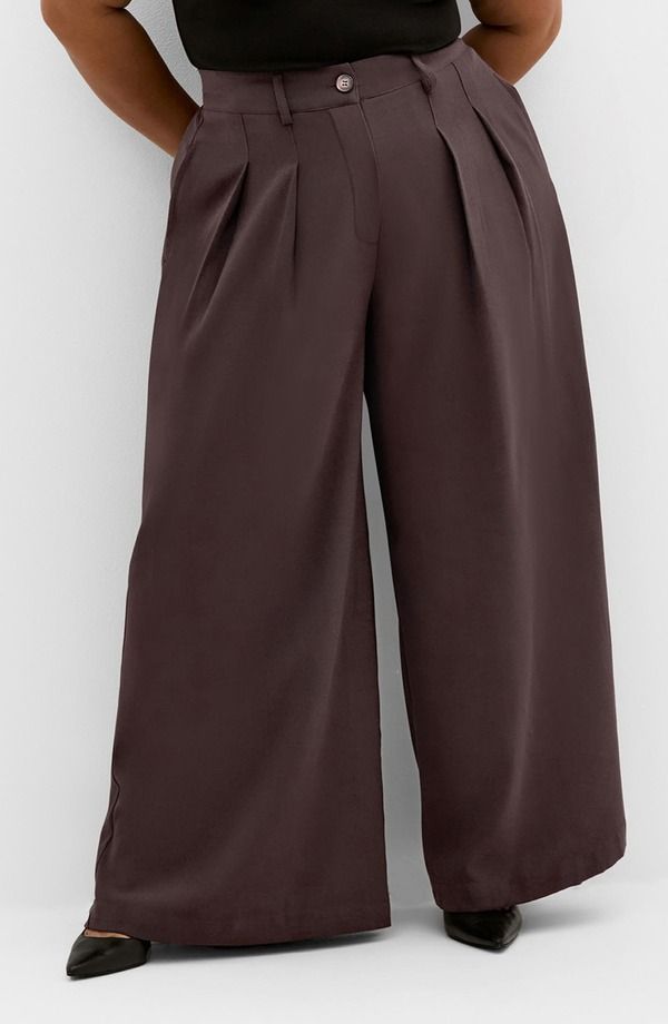 シティーシック レディース ボトムス カジュアルパンツ ワイドレッグ プラスサイズ City Chic Abbie Wide Leg Pants Plus CHOCOLATE チョコレート