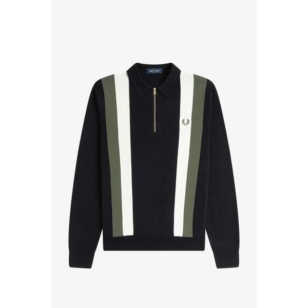 フレッドペリー メンズ トップス ポロシャツ Fred Perry Zipped Striped Shirt Black 102 ブラック