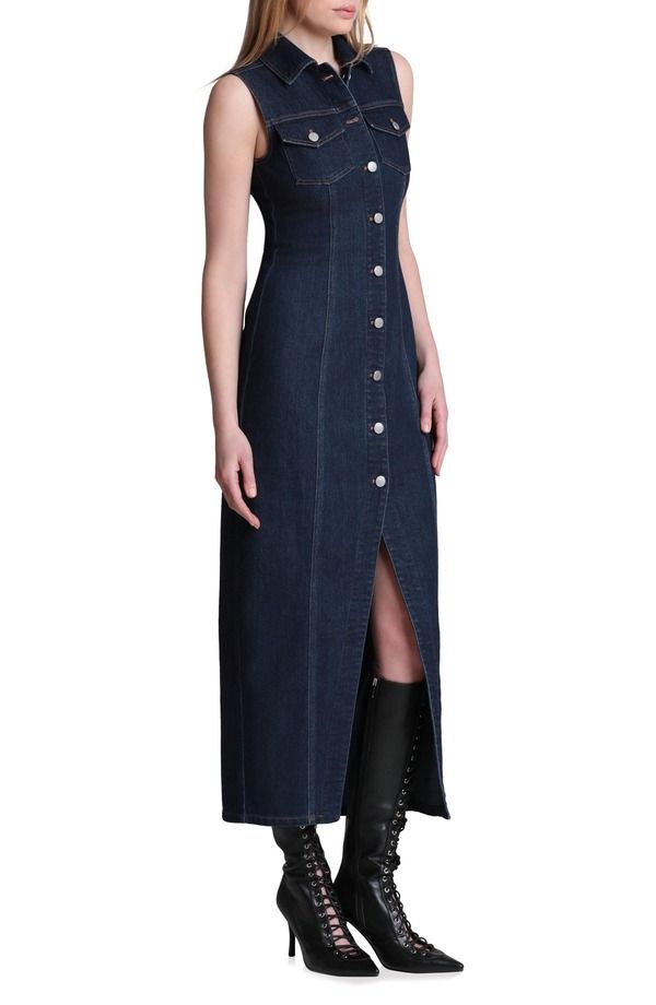 アヴェックレフィーユ レディース ボトムス デニムパンツ ノースリーブ Avec Les Fillesleevelesstretch Denim DressATIN WASH デニム