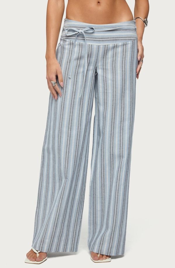 アディクテッド レディース ボトムス レギンス ワイドレッグ パンツ EDIKTED Chera Striped Wide Leg Pants BLUE ブルー