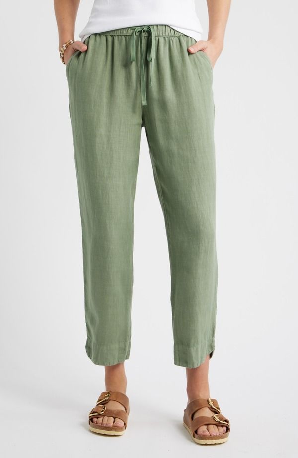キャスロン レディース ボトムス レギンス パンツ リネン Caslon Tape red Linen Pants GREEN HEDGE グリーン