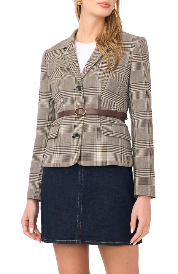 ヴィンスカムート レディース アウター ジャケット・ブルゾン プチ ブレザー Vince Camuto Belted Mixed Check Blazer Petite Regular RICH BL