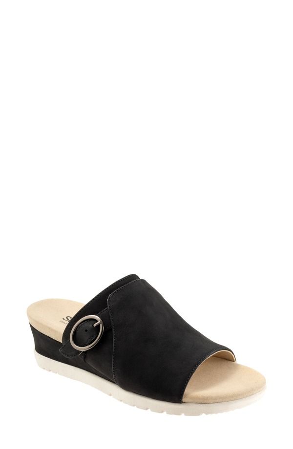 ソフトウォーク レディース シューズ サンダル プラットフォーム SoftWalk Newberry Platform Wedge Slide Sandal Women BLACK NUBUCK ブラ