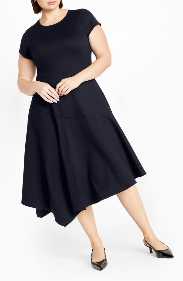 シティーシック レディース トップス ワンピース アシンメトリー プラスサイズ City Chic Sunny Asymmetric Hem Ponte Dress Plus NAVY ネイビー長袖・七分袖