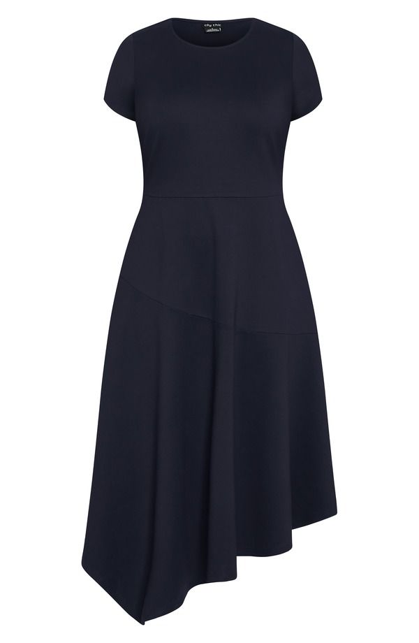 シティーシック レディース トップス ワンピース アシンメトリー プラスサイズ City Chic Sunny Asymmetric Hem Ponte Dress Plus NAVY ネイビー