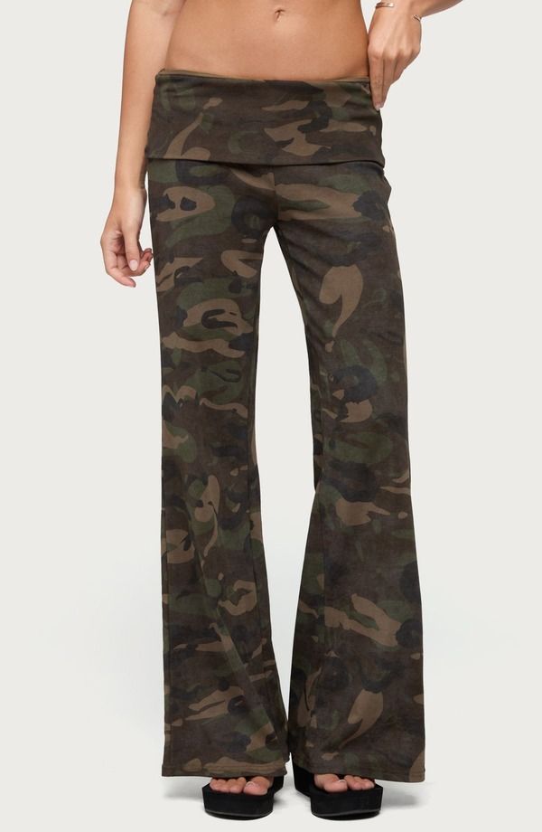 アディクテッド レディース ボトムス レギンス ワイドレッグ パンツ EDIKTED Lumielle Wide Leg Foldover Pants OLIVE オリーブ