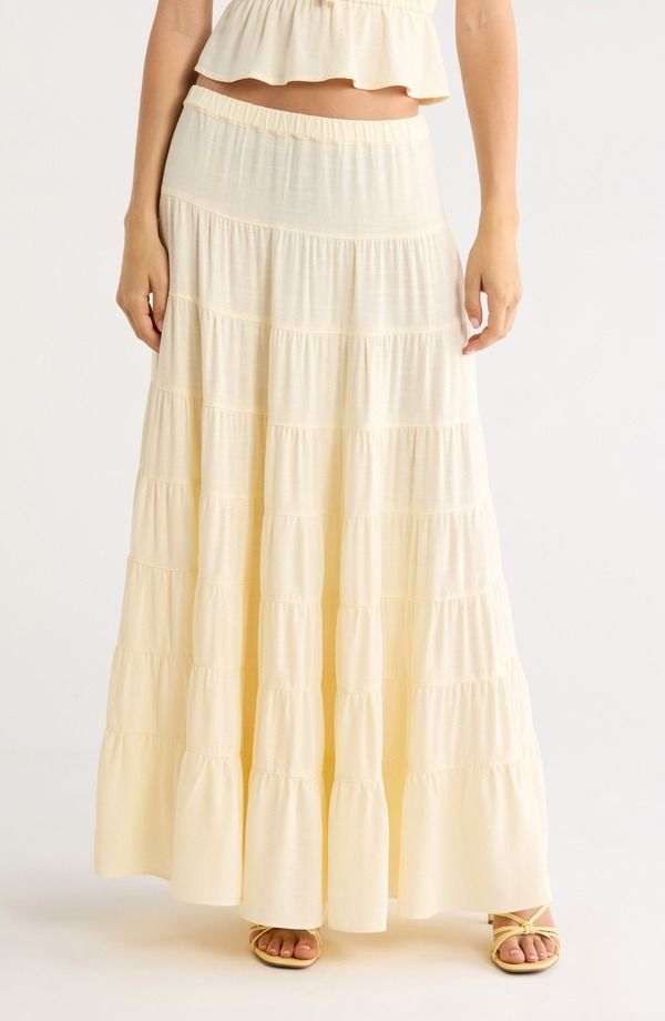 パクサン レディース ボトムスカート ティアード マキシ PacSun Carrie Tie red Maxi Skirt VANILLA