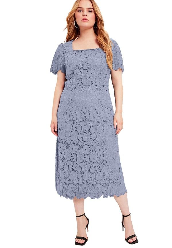 ジューンプラスヴィ レディース トップス ワンピース プラスサイズ ミディ レース June Vie Square Neck Lace Midi Dress Plus Regular FROSTY B 29,452円