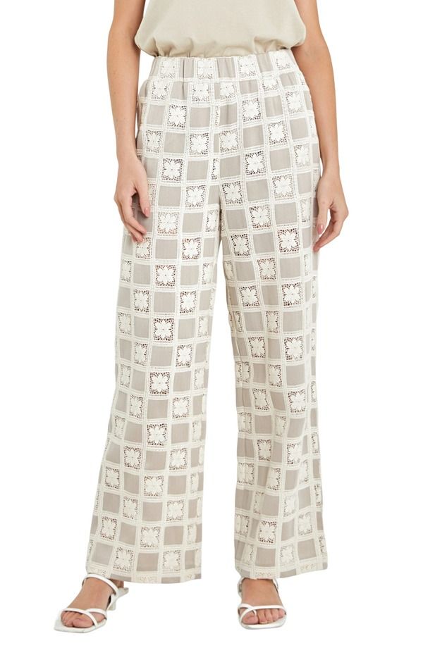 イングリッシュファクトリー レディース ボトムス レギンス ワイドレッグ パッチワーク パンツ English Factory Crocket Patchwork Wide Leg Pants BEI