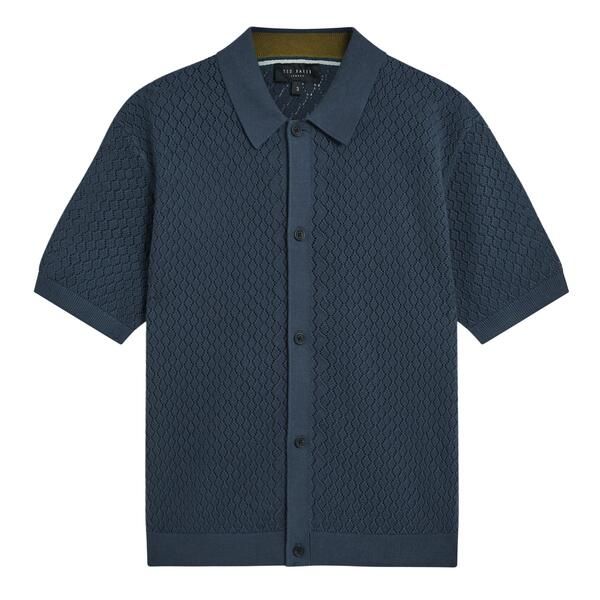 テッドベーカー メンズ トップス ポロシャツ ニット Ted Baker Mens Diamond Crochet Knit Short Sleeve Shirt MIDNAVY ネイビー