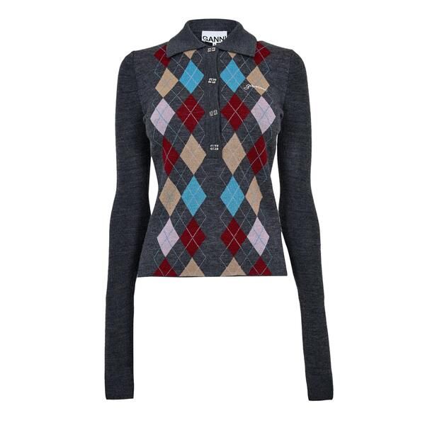 ガニー レディース トップス ポロシャツ Ganni Womens Merino Jacquard Long Sleeve Polo Shirt Paloma