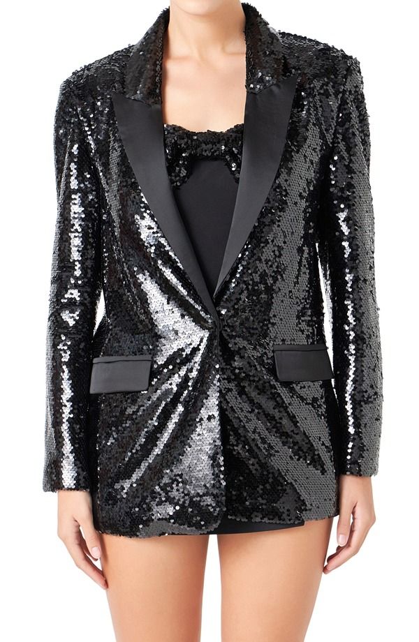 エンドレスローズ レディース アウター ジャケット・ブルゾン スパンコール ブレザー Endless Rose Oversize Sequin Blazer BLACK ブラック