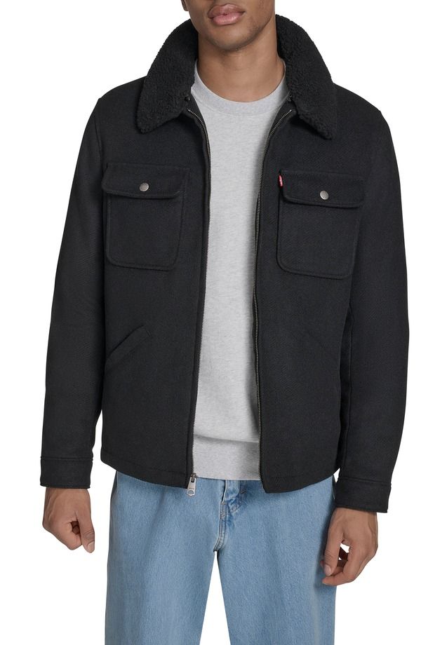 リーバイス メンズ アウター ジャケット・ブルゾン Levis Brushed Twill Depot Jacket with Faux Shearling Collar BLACK ブラック