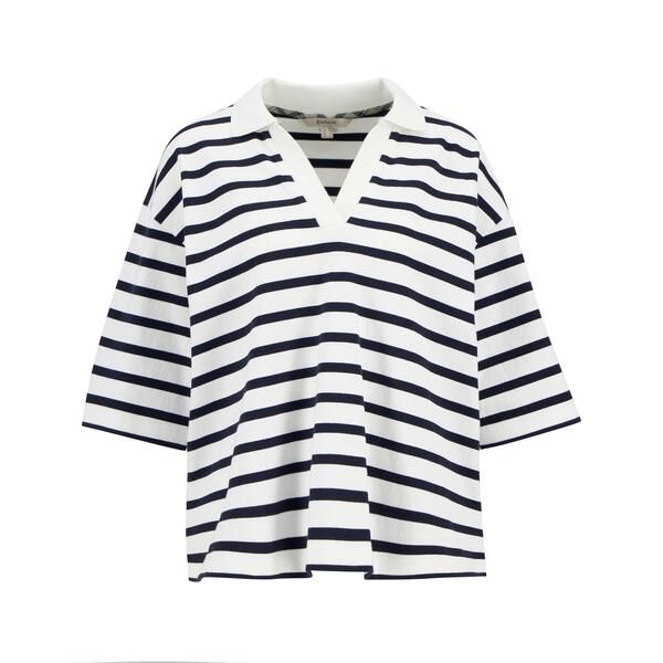 バブアー レディース トップス Tシャツ Barbour Womens Inez Striped TShirts Cloud Navy ネイビー 14,541円