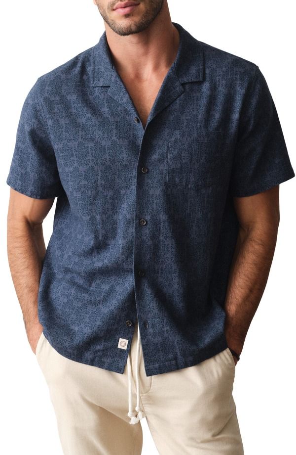 マリーン レイヤー メンズ トップス シャツ プリント Marine Layer Block Print Stretch Selvage Resort Shirt NAVY BLOCK PRINT ネ