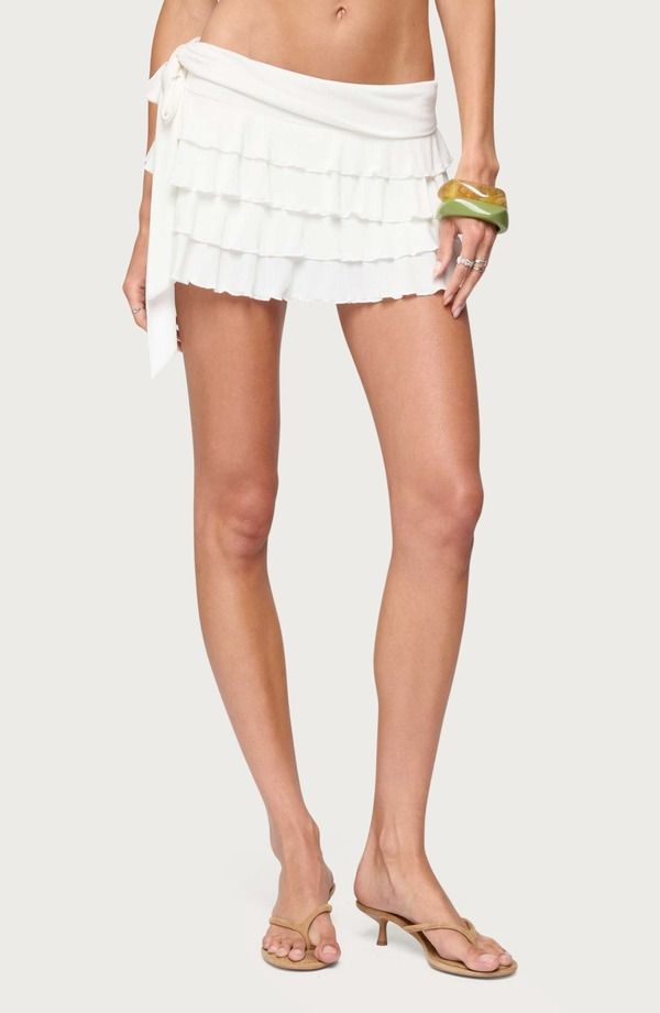 アディクテッド レディース ボトムスカート アシンメトリー フリル ミニ EDIKTED Shebasymmetric Ruffle Miniskirt CREAM クリーム