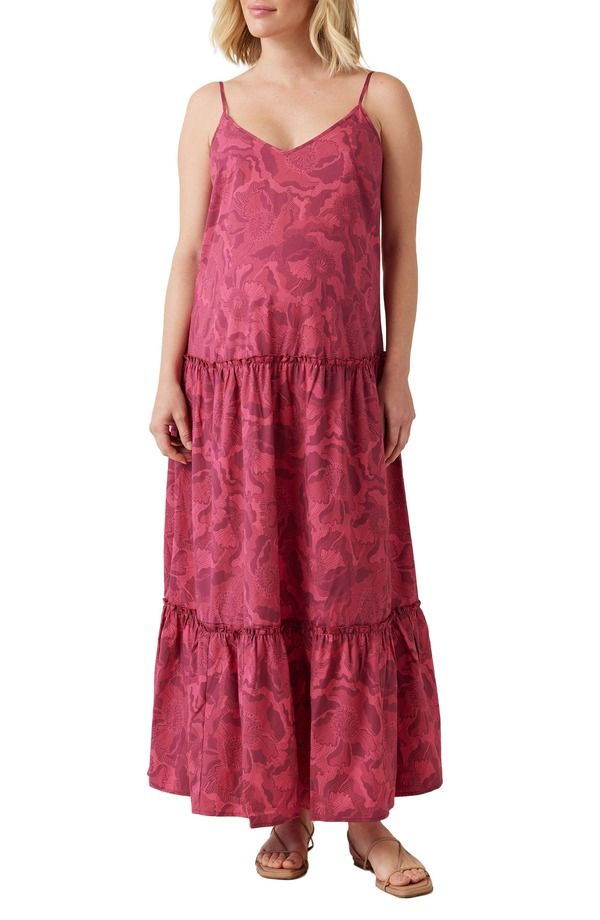 イングリッドイザベル レディース トップス ワンピース ティアード マタニティ Ingrid Isabel Strappy Tie red Materiny Dress Maternity BERRY