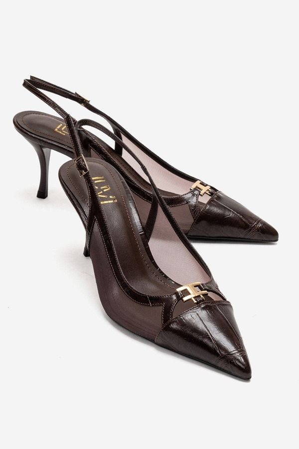 プロローグシューズ レディース パンプス メッシュ Prologue Shoes Orella Stiletto Mesh Pump Brown Print ブラウン