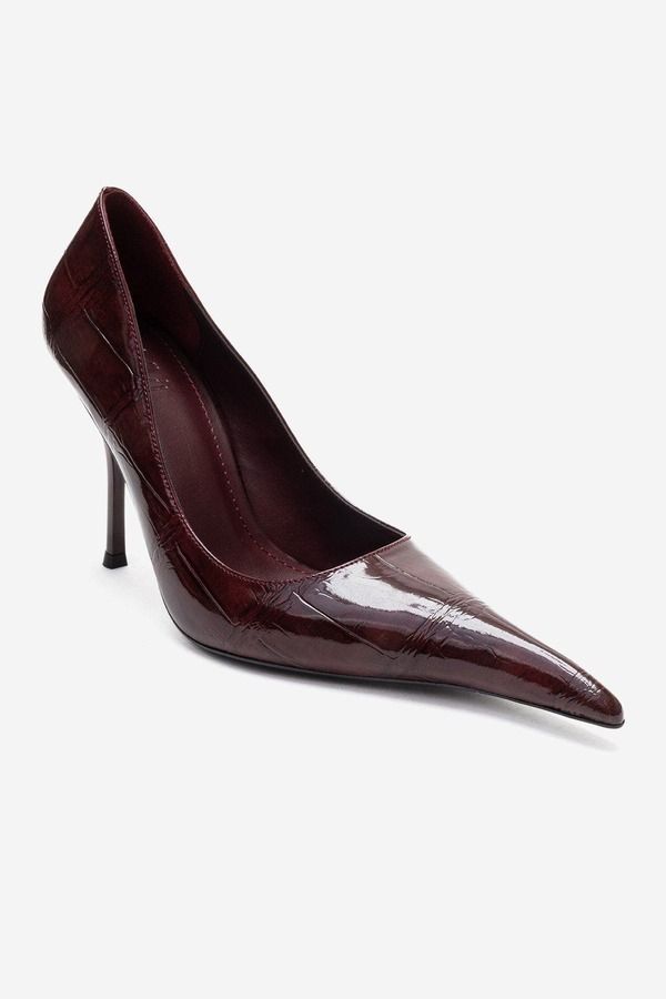 プロローグシューズ レディース パンプス Prologue Shoes Luce Pointed Toe Stiletto Pump Burgundy Print バーガンディ