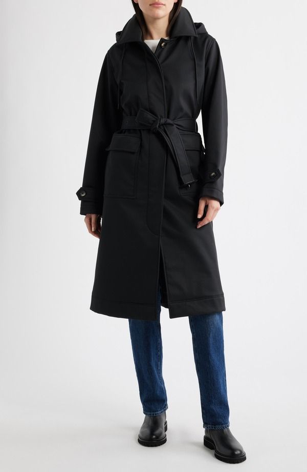 ベルナルド レディース アウター ジャケット・ブルゾン コート Bernardo Belted Hooded Raincoat BLACK ブラック