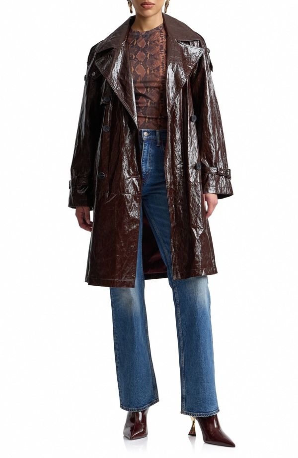 アヴェックレフィーユ レディース アウター コート レザー フェイクレザー Avec Les Filles Beltedouble Breasted Faux Leather Trench Coat