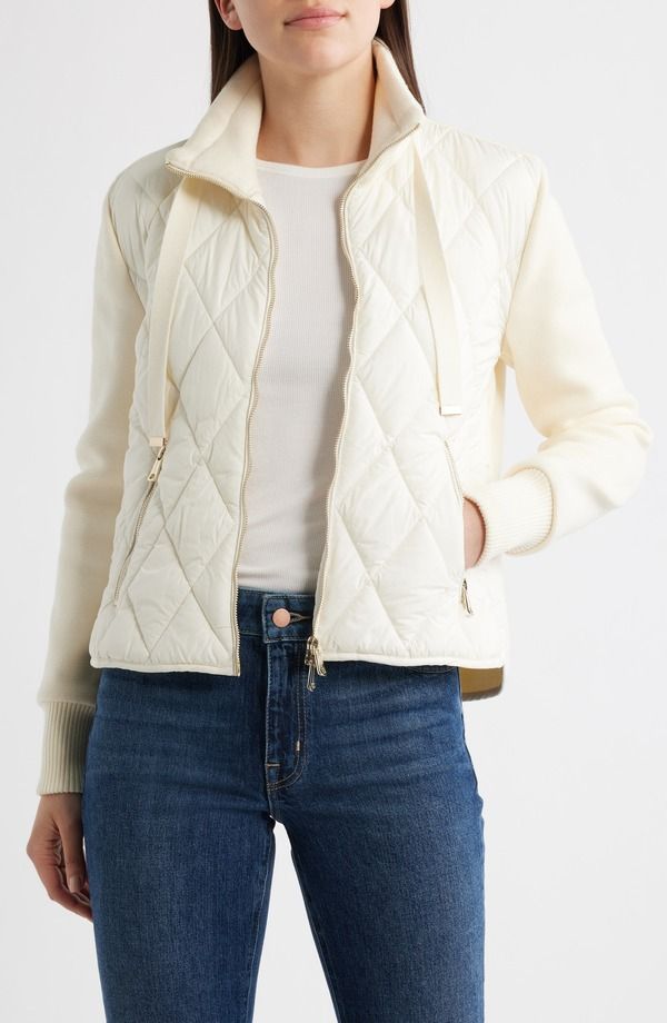 ベルナルド レディース アウター ジャケット・ブルゾン セーター Bernardo Mixed Media Quilt Front Sweater Jacket VANILLA ICE