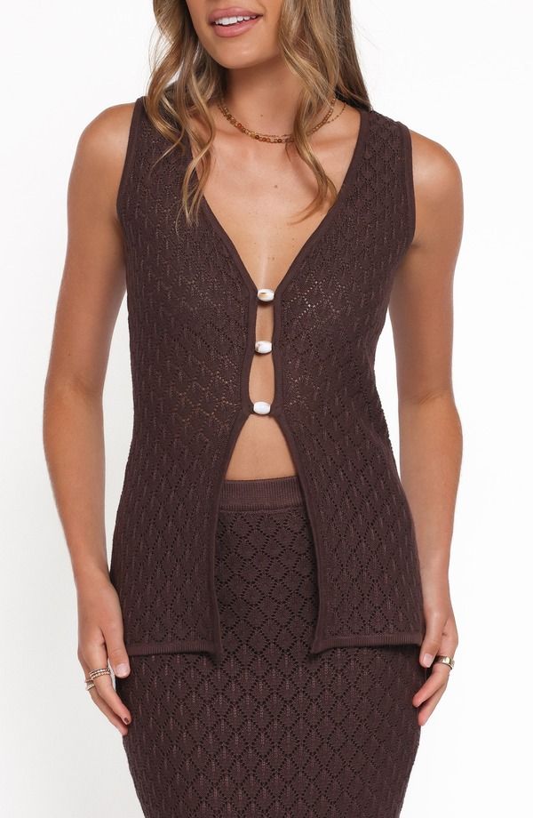 ペタルアンドパップ レディース アウター ベスト セーター Petal Pup Asplie Pointelle Sweater Vest ESPRESSO