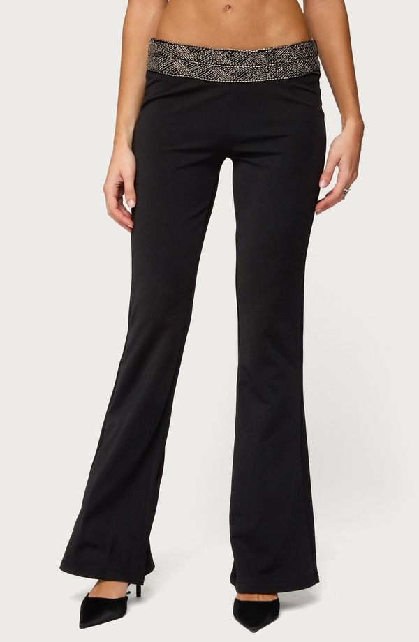 アディクテッド レディース ボトムス レギンス ローライズ パンツ EDIKTED Maricela Beaded Waist Low Rise Flare Pants BLACK ブラック
