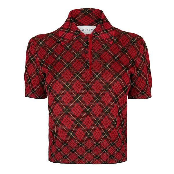 アレキサンダー・マックイーン レディース トップス ポロシャツ ニット Alexander McQueen Womens Alex Check Polo Knitted Top RedBlkYlw レ