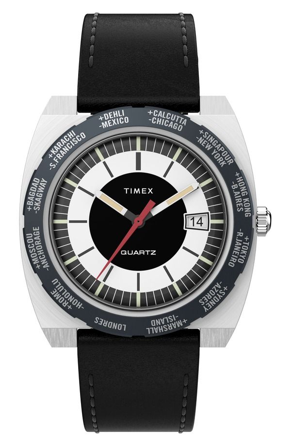 タイメックス メンズ アクセサリー 腕時計 レザー Timex World Time Reissue Leather Strap Watch 39mm BLACK ブラック 27,820円