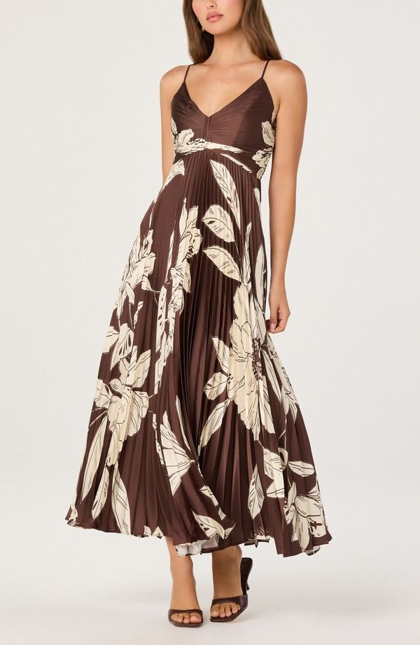 アストール レディース トップス ワンピース プリーツ ミディ ASTR the Label Clea Pleated Midi Dress BROWN FLORAL ブラウン 27,820円