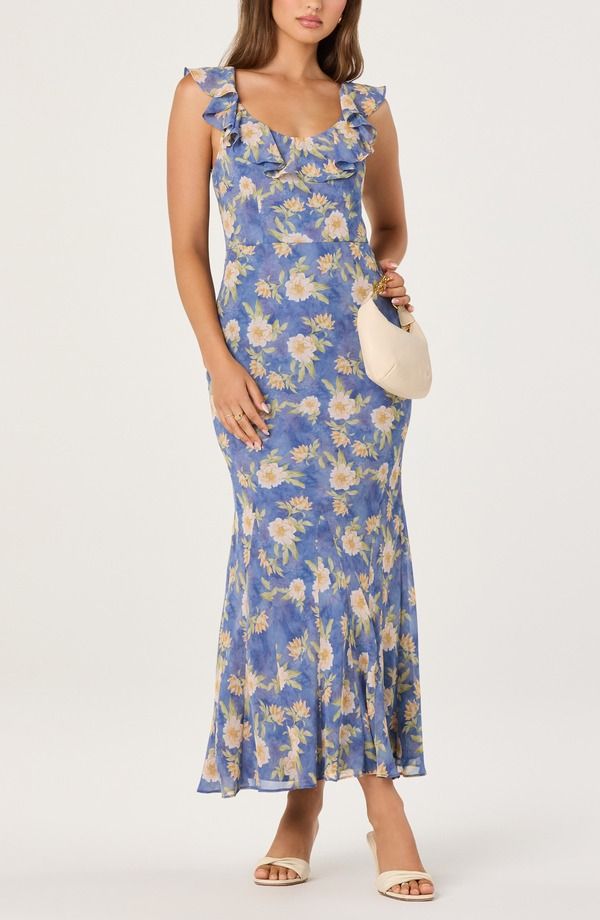 アストール レディース トップス ワンピース フラワー柄 フリル マキシ フラワー ASTR the Label Caroletta Floral Ruffle Maxi Dress BLUE FLO 27,820円