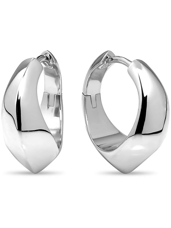 デヴァタ レディース アクセサリー ピアス・イヤリング DEVATA Beveled Curve Hoop Earrings in Rhodium Plated Sterling Silver シルバ