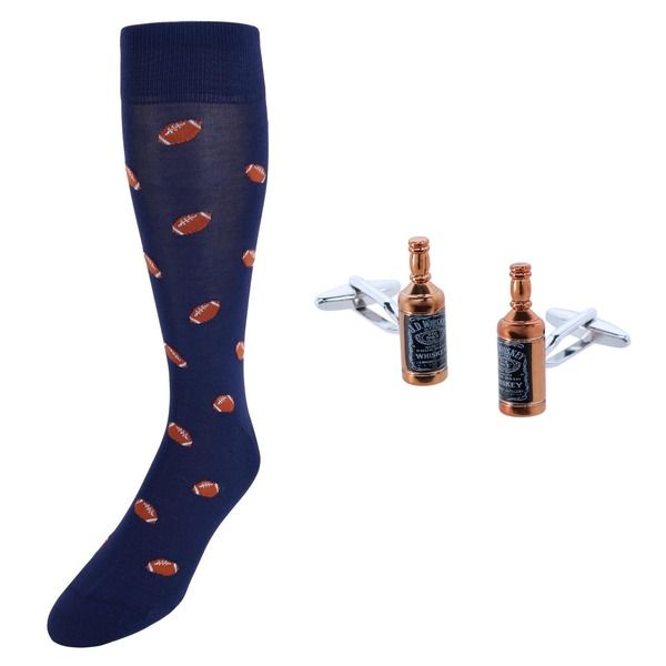 トラファルガー メンズ アクセサリー カフスボタン ダウン Trafalgar Cheers Whiskey Bottle Cufflinks Touchdown Football MidCalf S