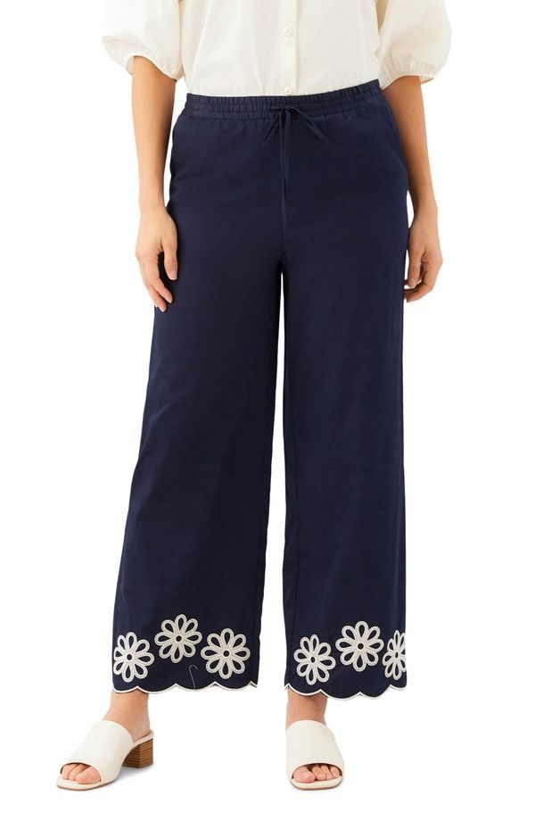 カレンケーン レディース ボトムス レギンス プチ パンツ コットン 刺繍 Karen Kanembroide red Scallop Drawstring Cotton Pants Petite R