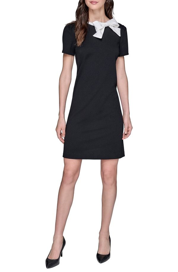 カール ラガーフェルド レディース トップス ワンピース クレープ スキューバ KARLAGERFELD PARIS Bow Accent Scuba Crepe Sheath Dress BLACK