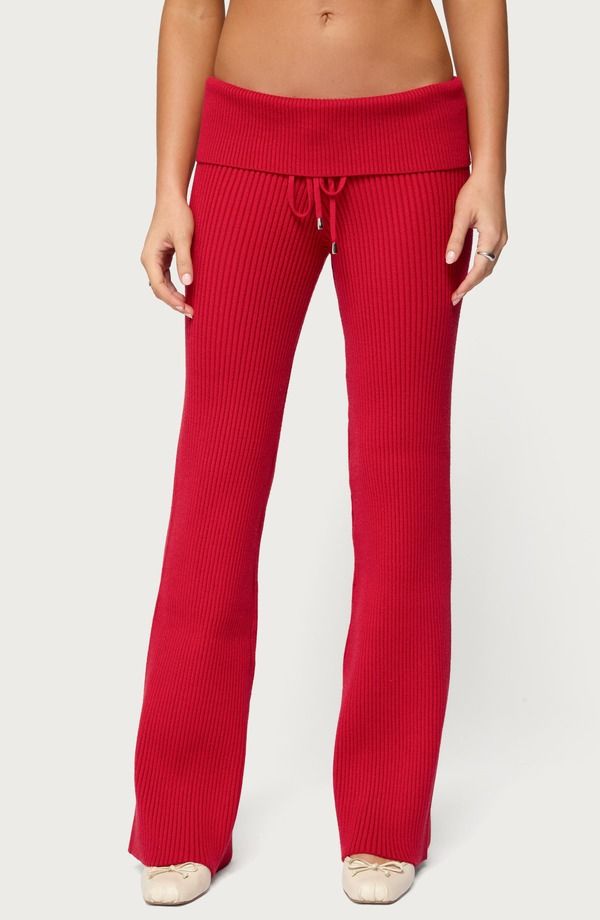 アディクテッド レディース ボトムス レギンス パンツ EDIKTED Adannah Foldoverib Pants RED レッド
