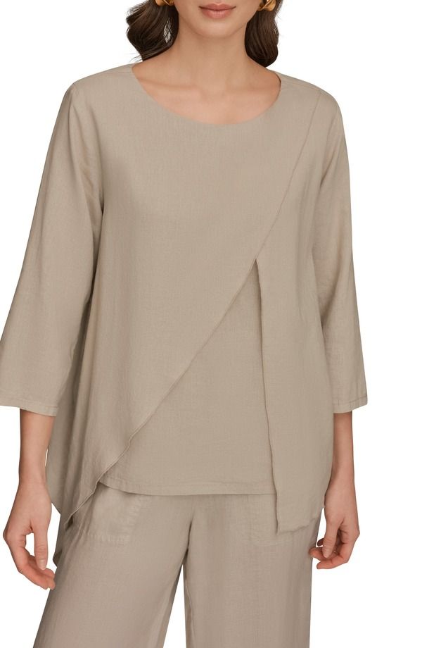 ダナ キャラン ニューヨーク レディース トップス シャツ Donna Karanew York Overlap Wrap Frontop TUSCAN GRE
